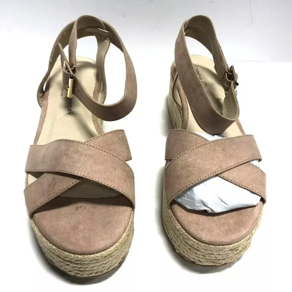 Chinese Laundry Women’s Zala Micro Suede Beige/Pink Platform Sandals Size 10M